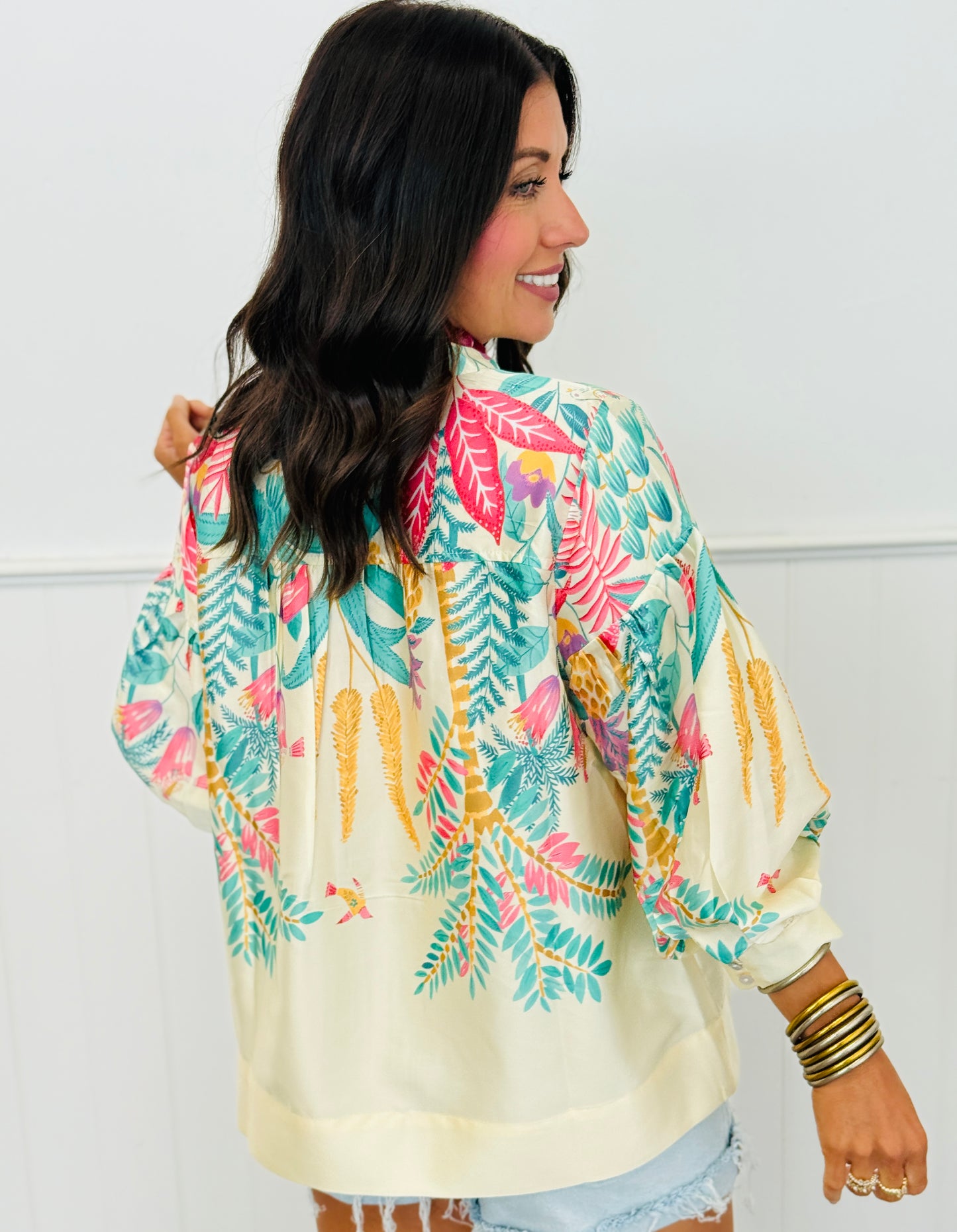 Leaves Printed Satin Top (Reg.) - 2 Colors
