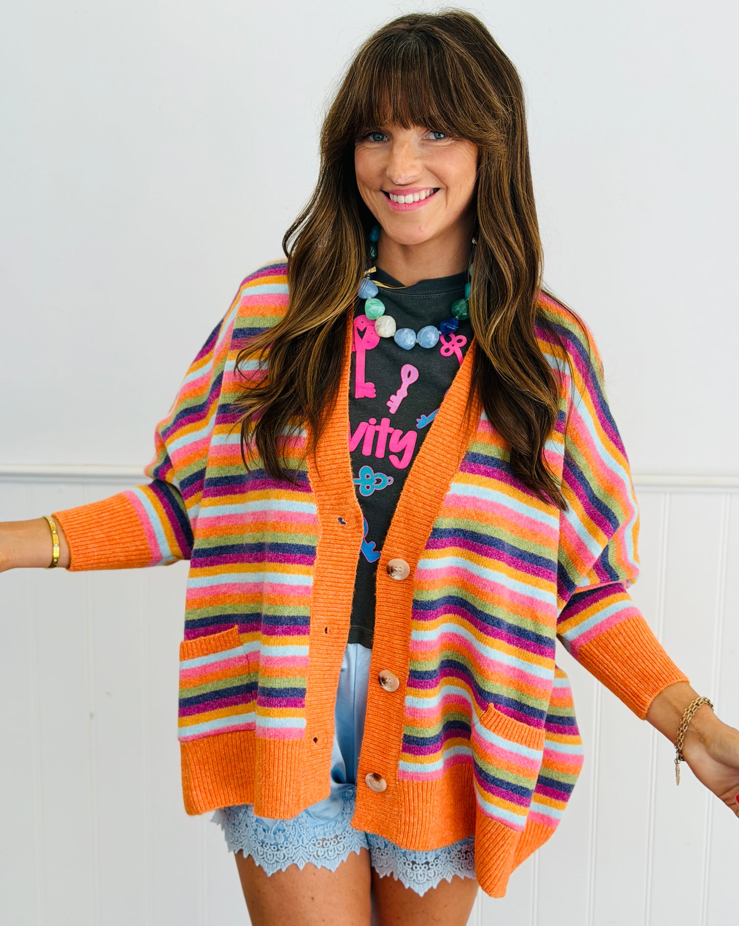 Orange Multi Stripe Oversized Cardigan (Reg.)