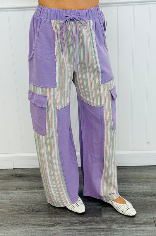 Lavender Acid Washed Contrast Stripe Pants (Reg & Plus)