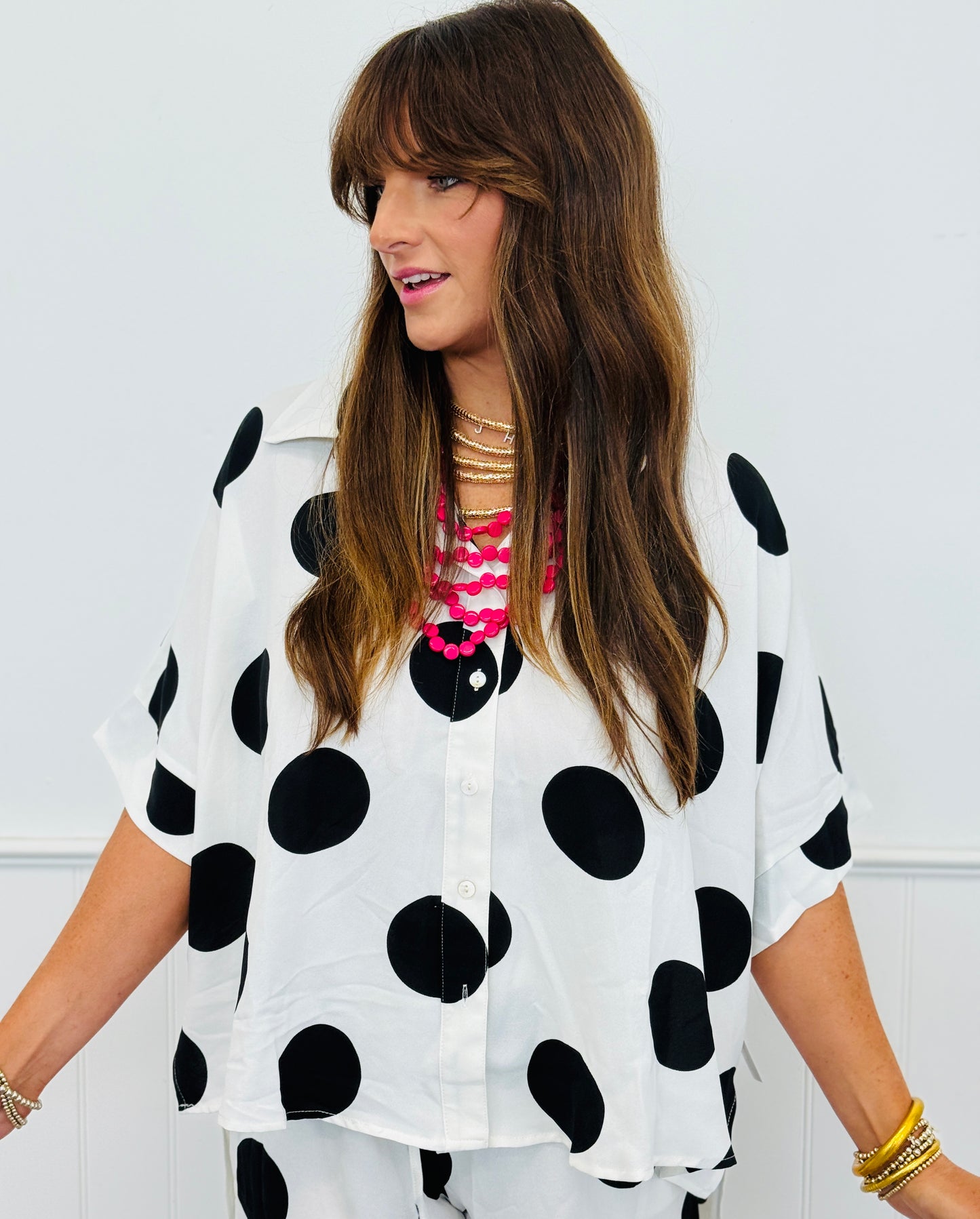 White/Black Big Dots Shirt & Shorts Set (Reg & Plus)