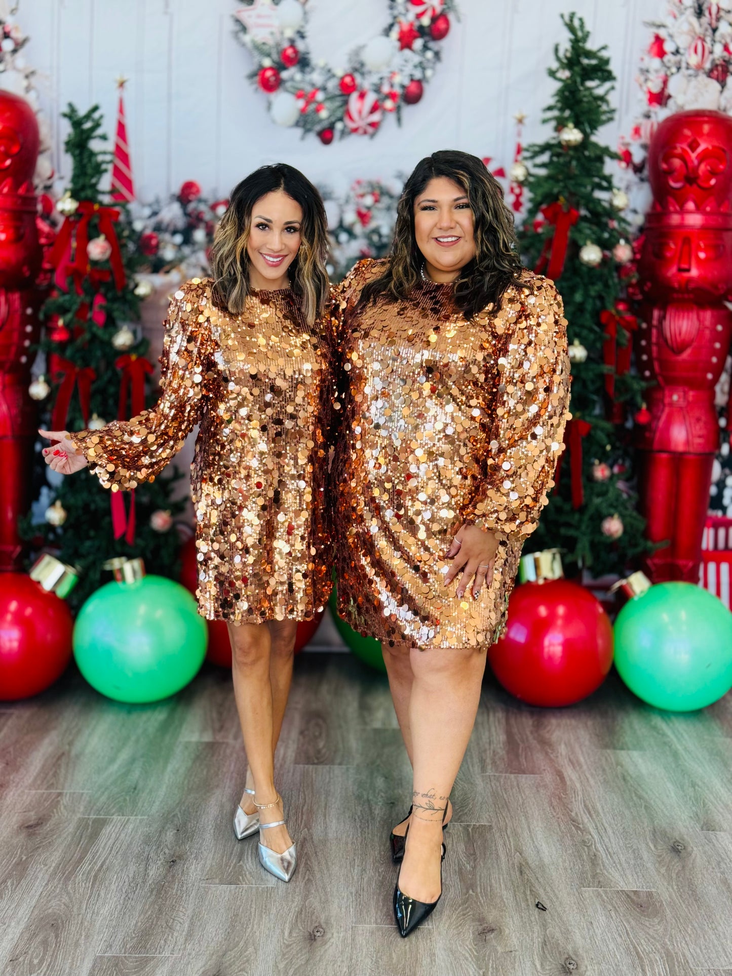 Copper Paillette Sequin Mini Dress (Reg. & Plus)