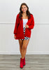 Red Open Front Sweater Cardigan (Reg.)