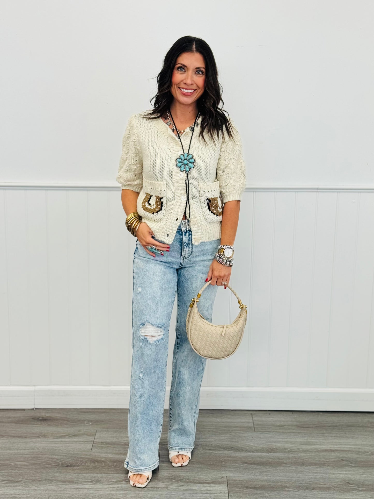 Horse Graphic Puff Sleeve Knit Cardigan (Reg.)