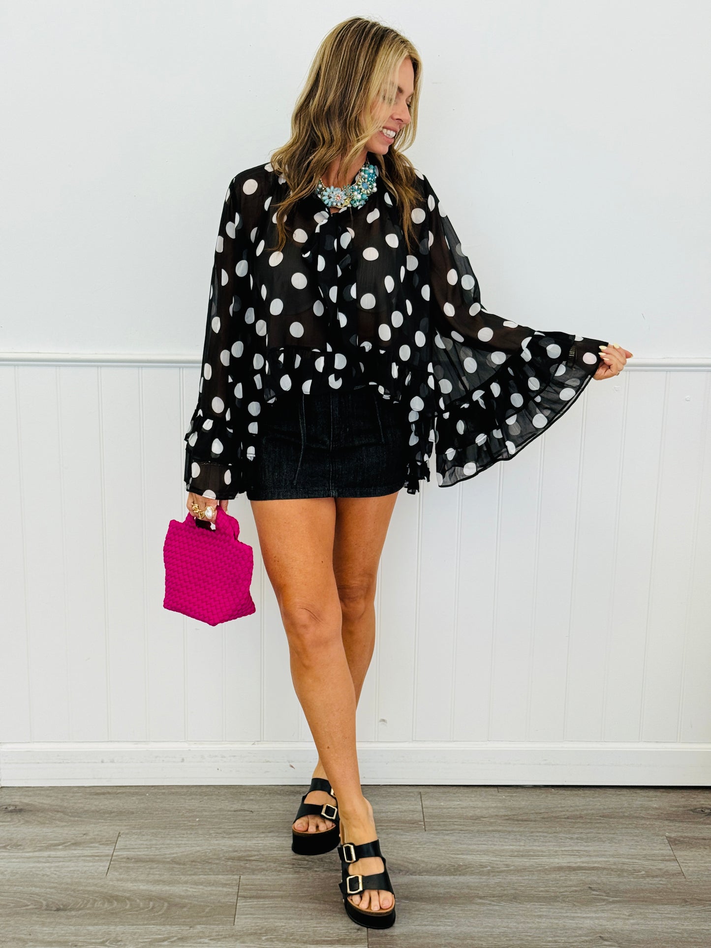 Polka Dot Ruffled Chiffon Blouse (Reg & Plus) - 2 Colors