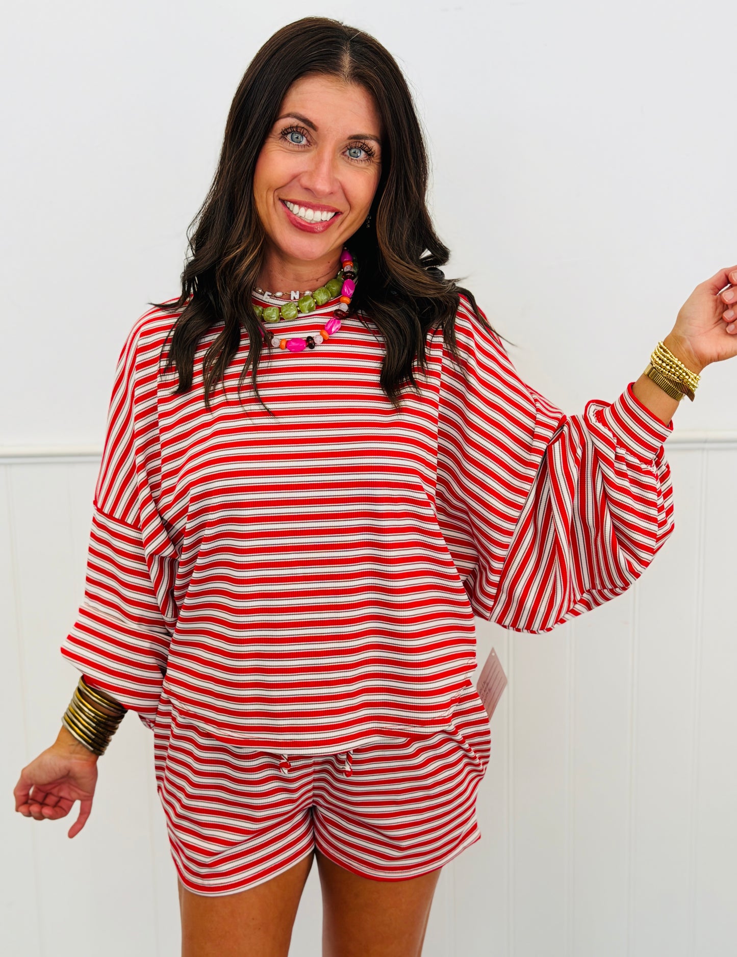 Red Striped Lounge Shorts Set (Reg and Plus)