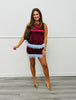 Burgundy Satin Sleeveless Feather Trim Blouse (Reg.)