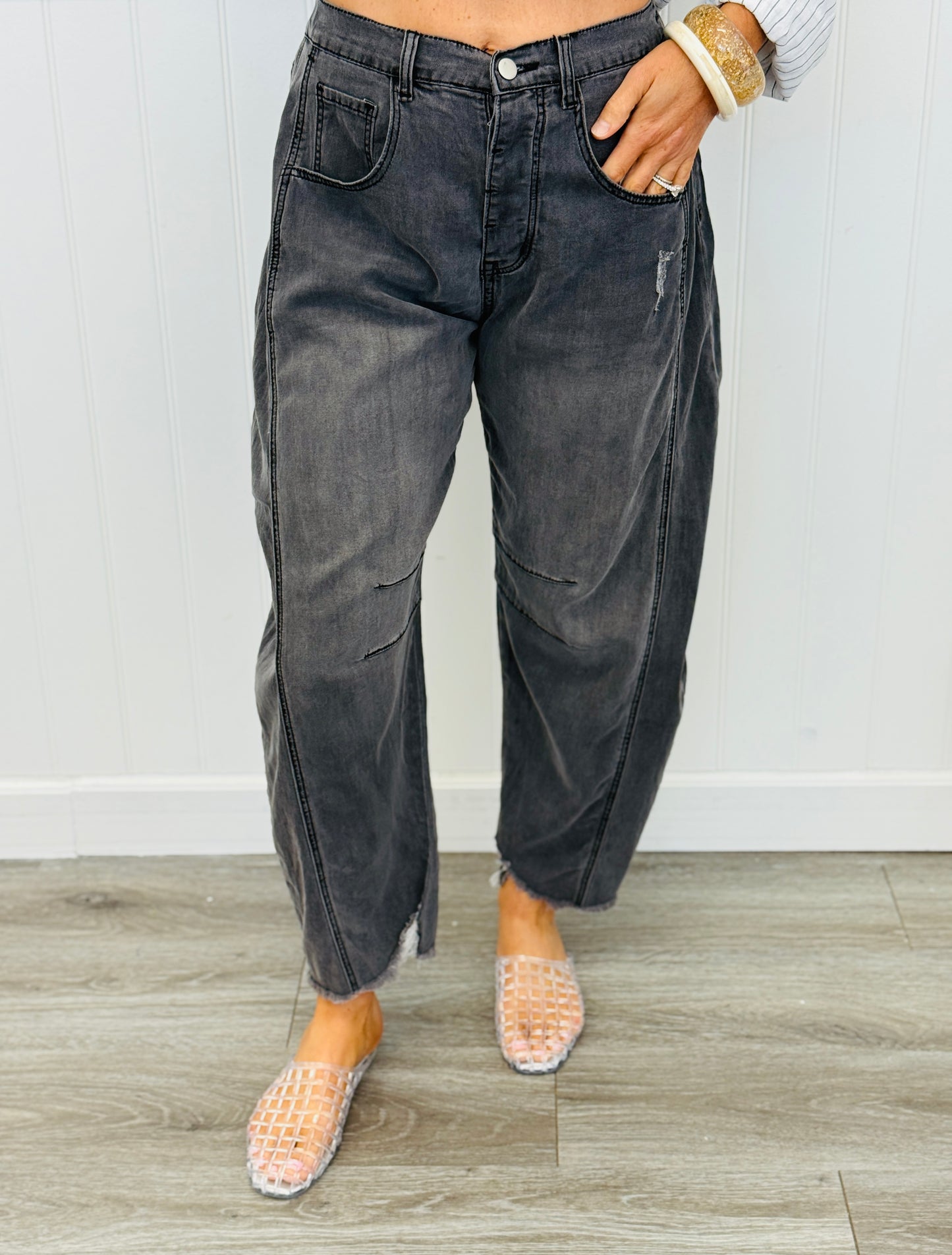 Black Denim Barrel Pants (Reg & Plus)