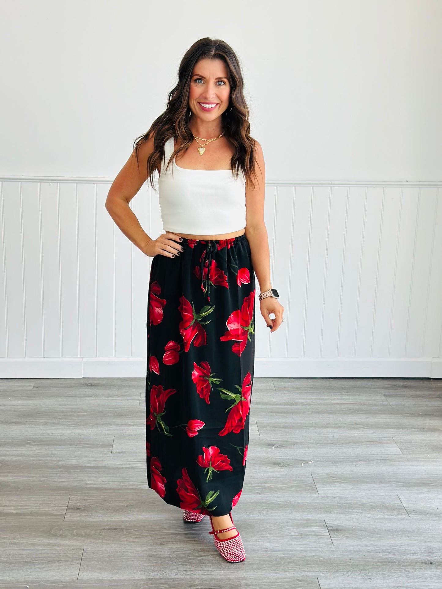 Floral Elegance Midi Skirt (Reg)