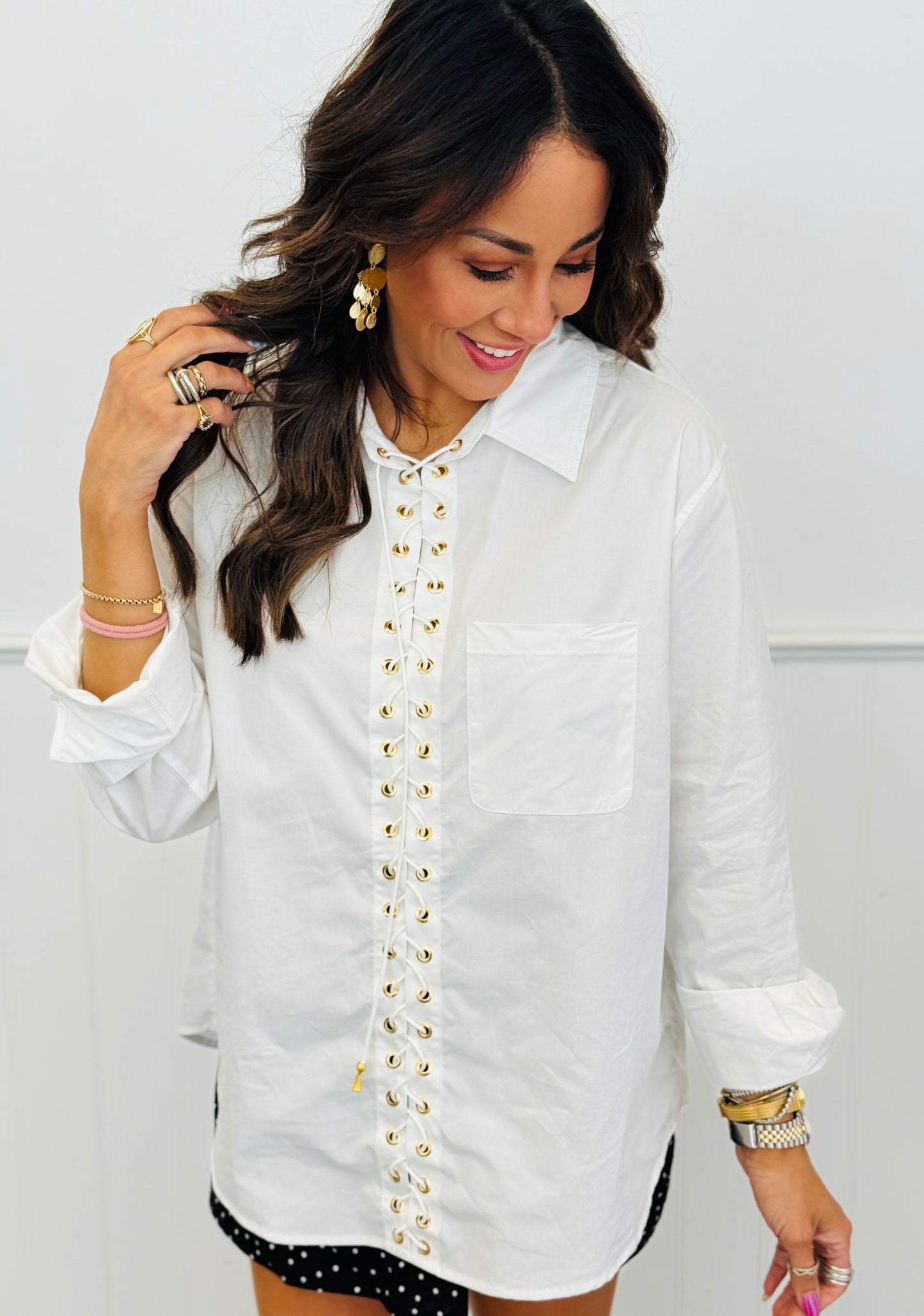 Gold Grommet Lace Up Top (Reg.)