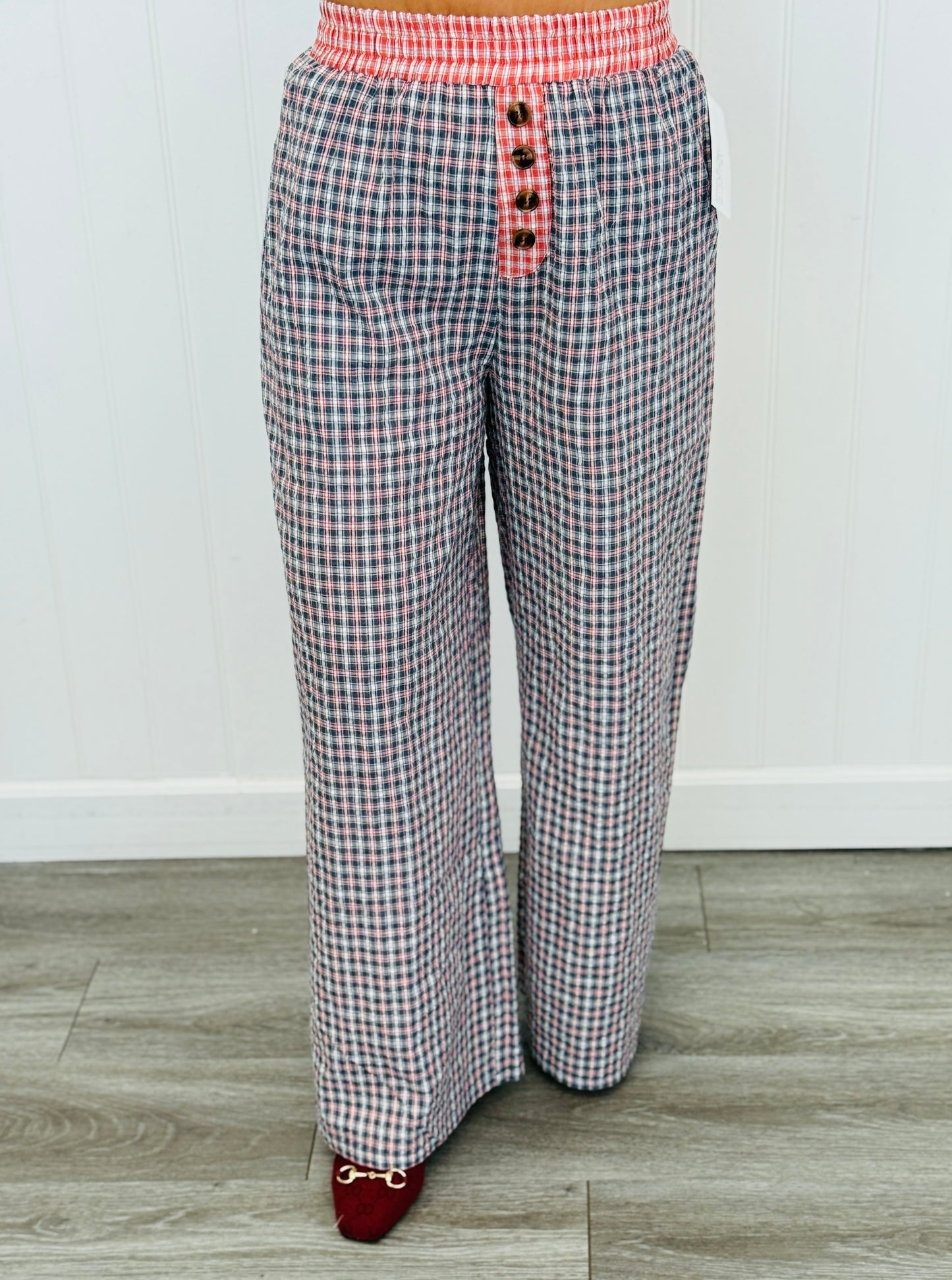 Blue Combo Relaxed Wide Leg Pants (Reg & Plus)