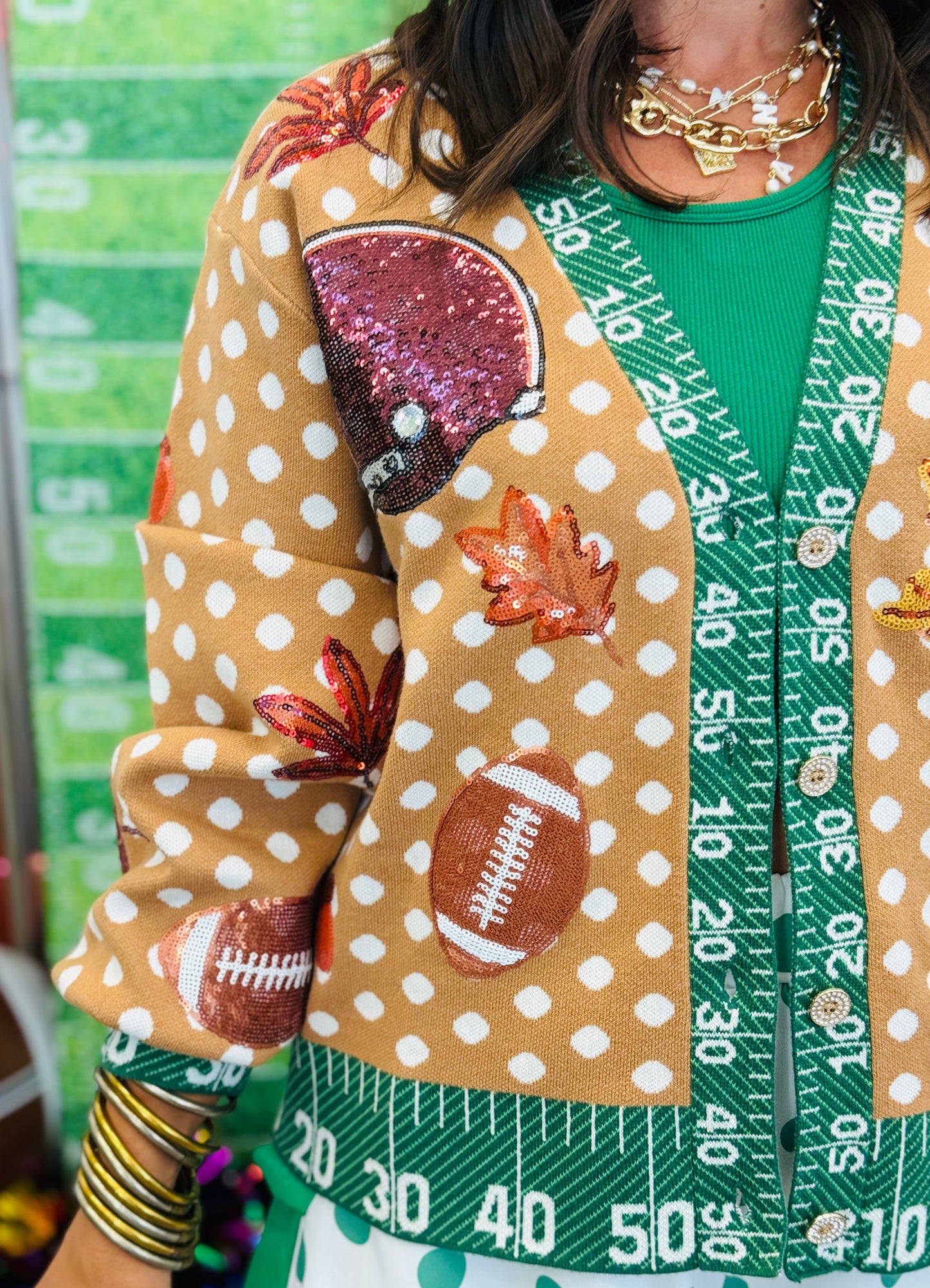 Queen Of Sparkles Polka Dot Fall Football Button Up Cardigan (Reg. and Plus)