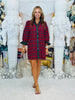 Red Plaid 3/4 Puff Sleeve Mini Shirt Dress (Reg.)