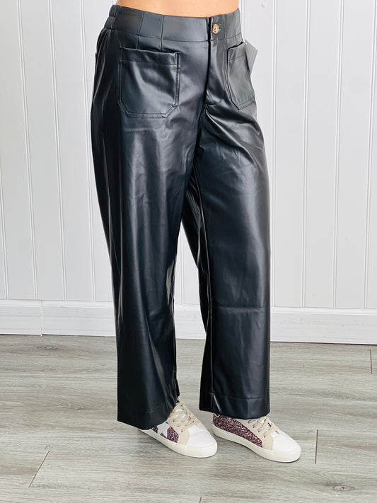 Black Faux Leather Gaucho Pants (Reg.)