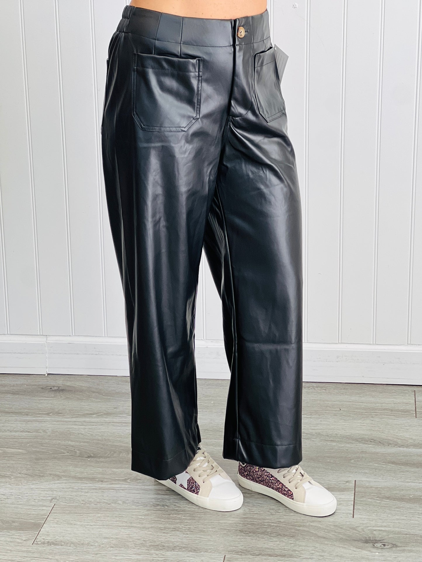 Black Faux Leather Gaucho Pants (Reg.)