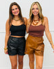 Leatherette Embroidered Lace Trim Shorts (Reg & Plus) - 2 Colors