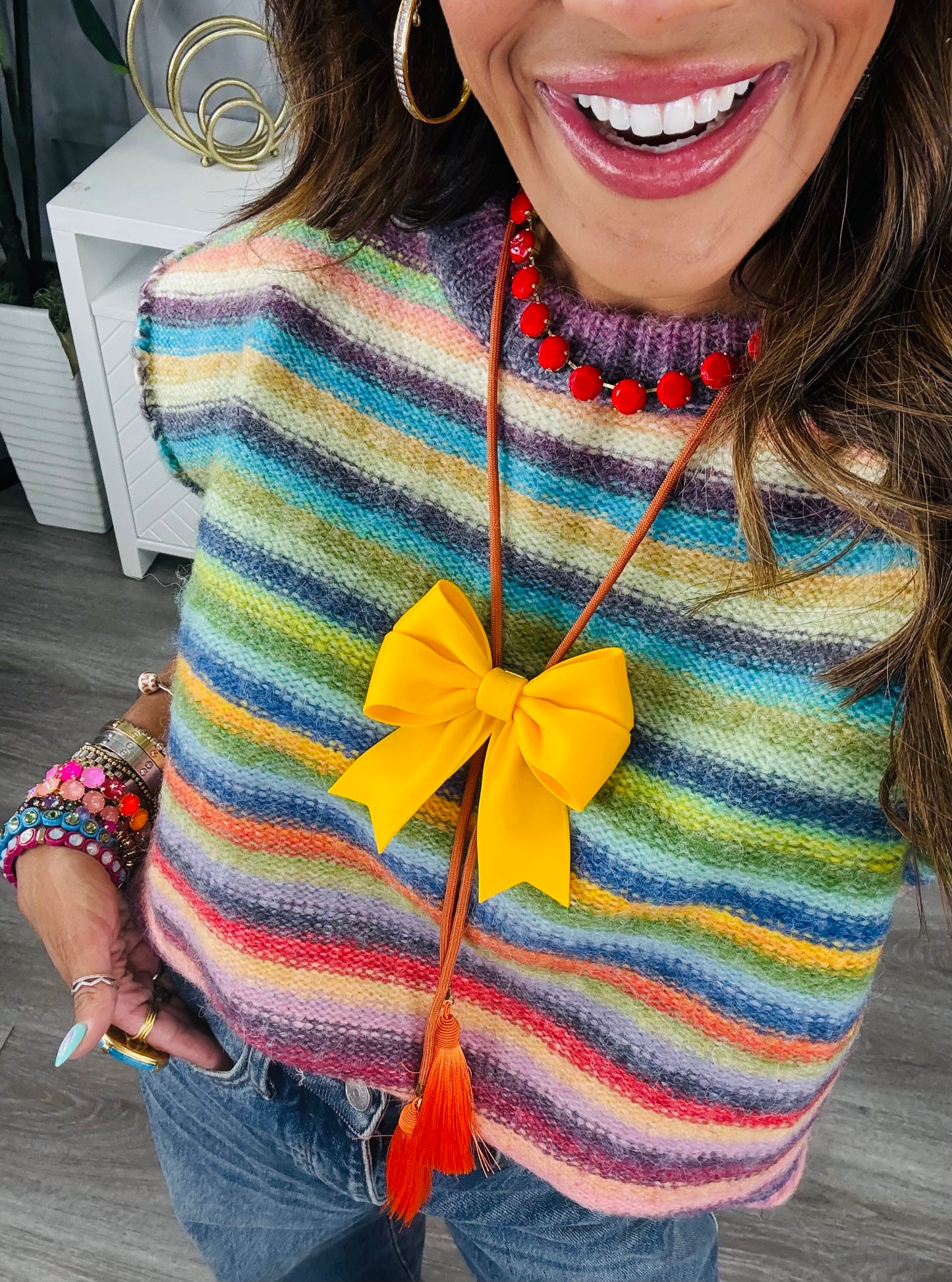 Multi Striped Sleeveless Sweater Top (Reg.)