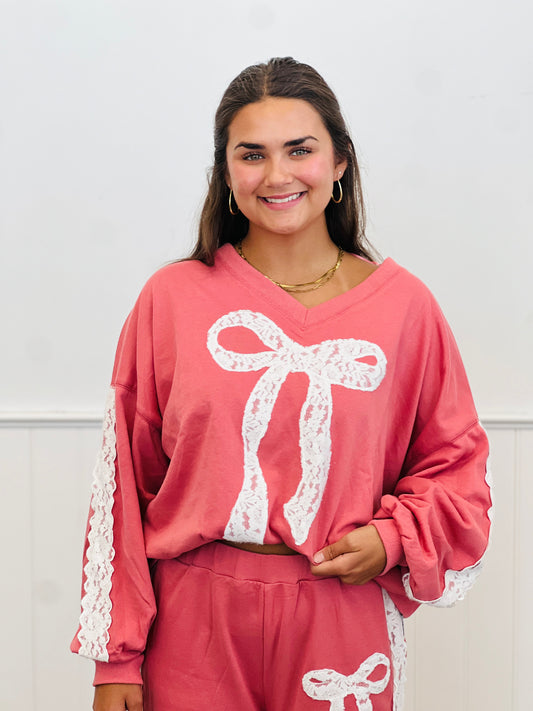 Salmon Pink Laser Cut Embroidered Sweatshirt (Reg.)