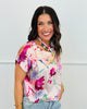 Champagne/Magenta Floral Satin Top (Reg. and Plus)