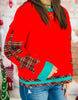 Red/Green Plaid Patchwork Sweatshirt (Reg & Plus)