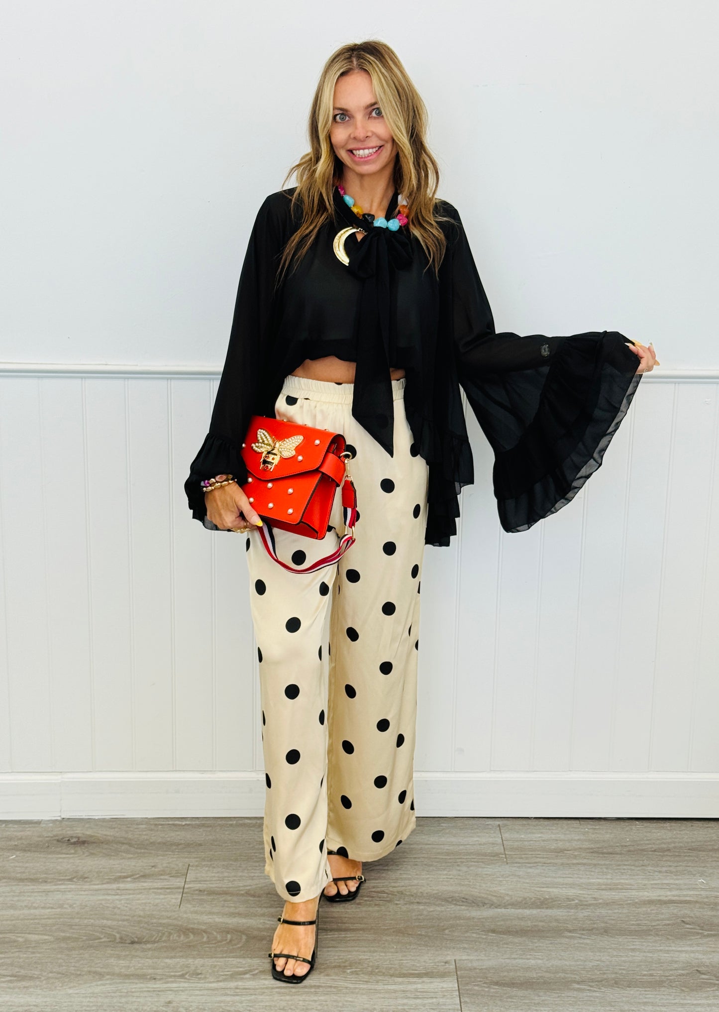 Taupe/Black Polka Dot Satin Pant (Reg & Plus)