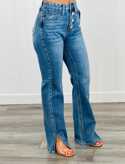 Medium Denim Jewel Buttons Jeans (Reg & Plus)
