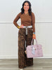 Brown Leopard Lace Up Pants (Reg & Plus)