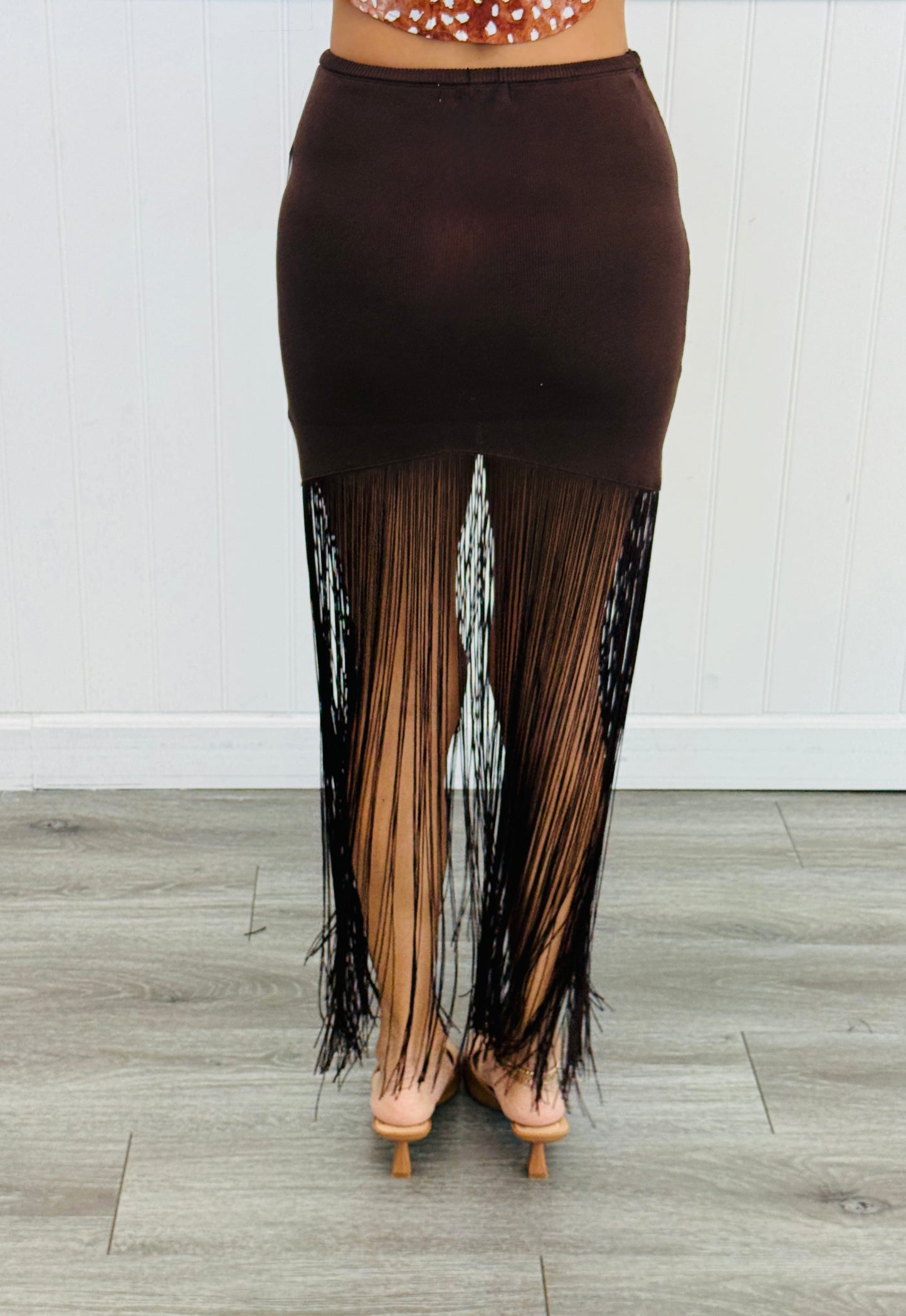 Brown Stevie Love Fringe Maxi Skirt (Reg.)