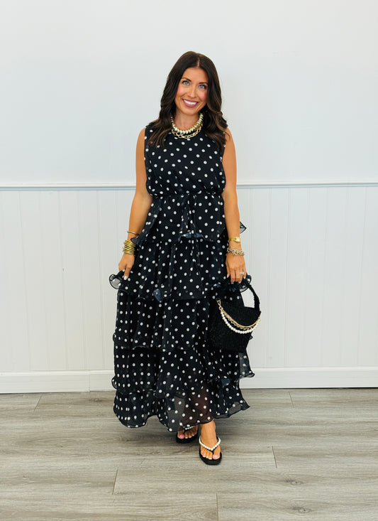 Polka Dot Ruffle Tiered Sleeveless Maxi Dress (Reg. and Plus) - 3 Colors