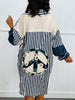 POL Navy Stripe Contrast Peace Marks Shacket (Reg.)