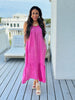MINERAL-WASHED ROUND NECK GAUZE MIDI DRESS