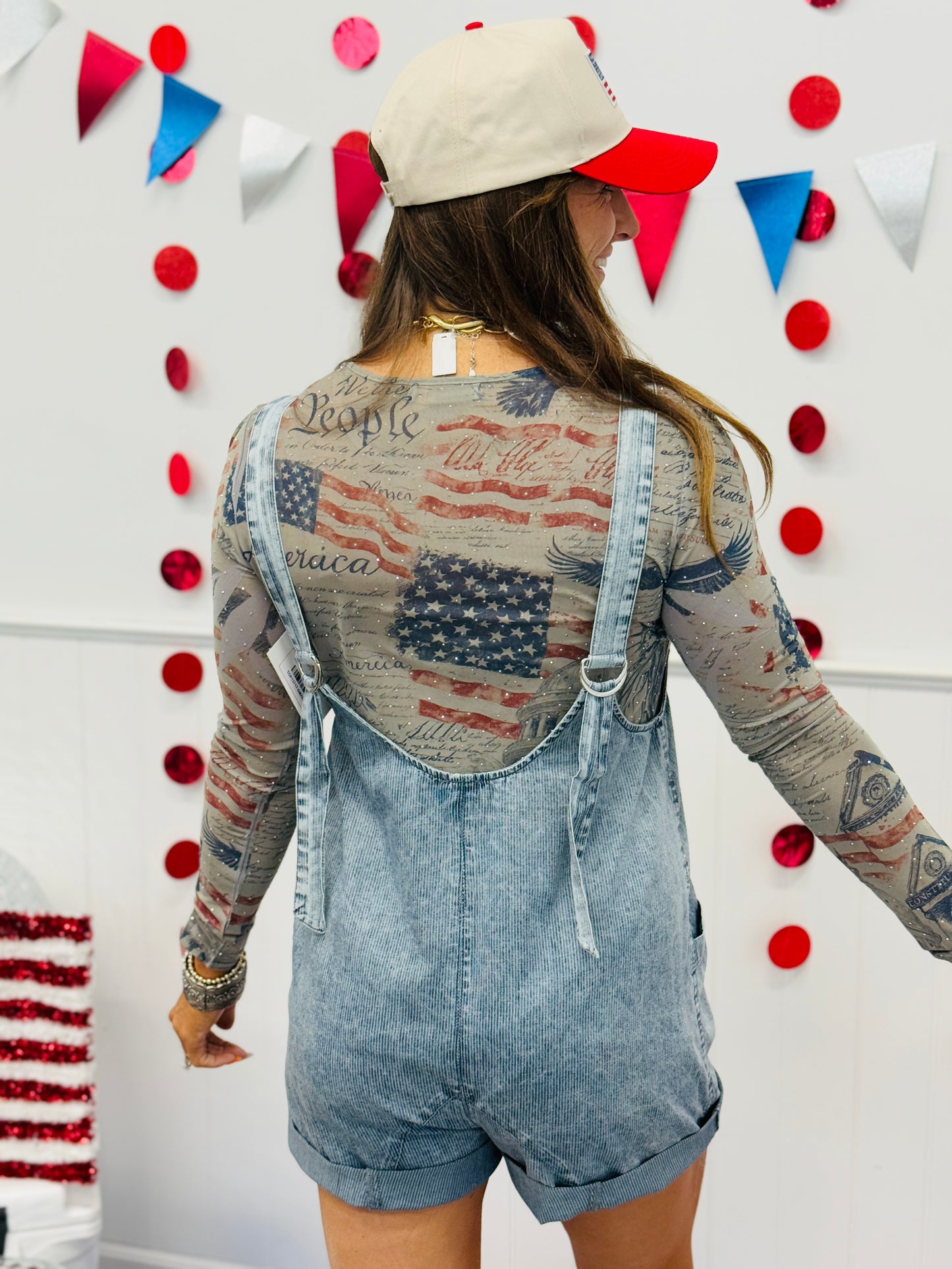 Denim Striped Front Pockets Romper (Reg. and Plus)