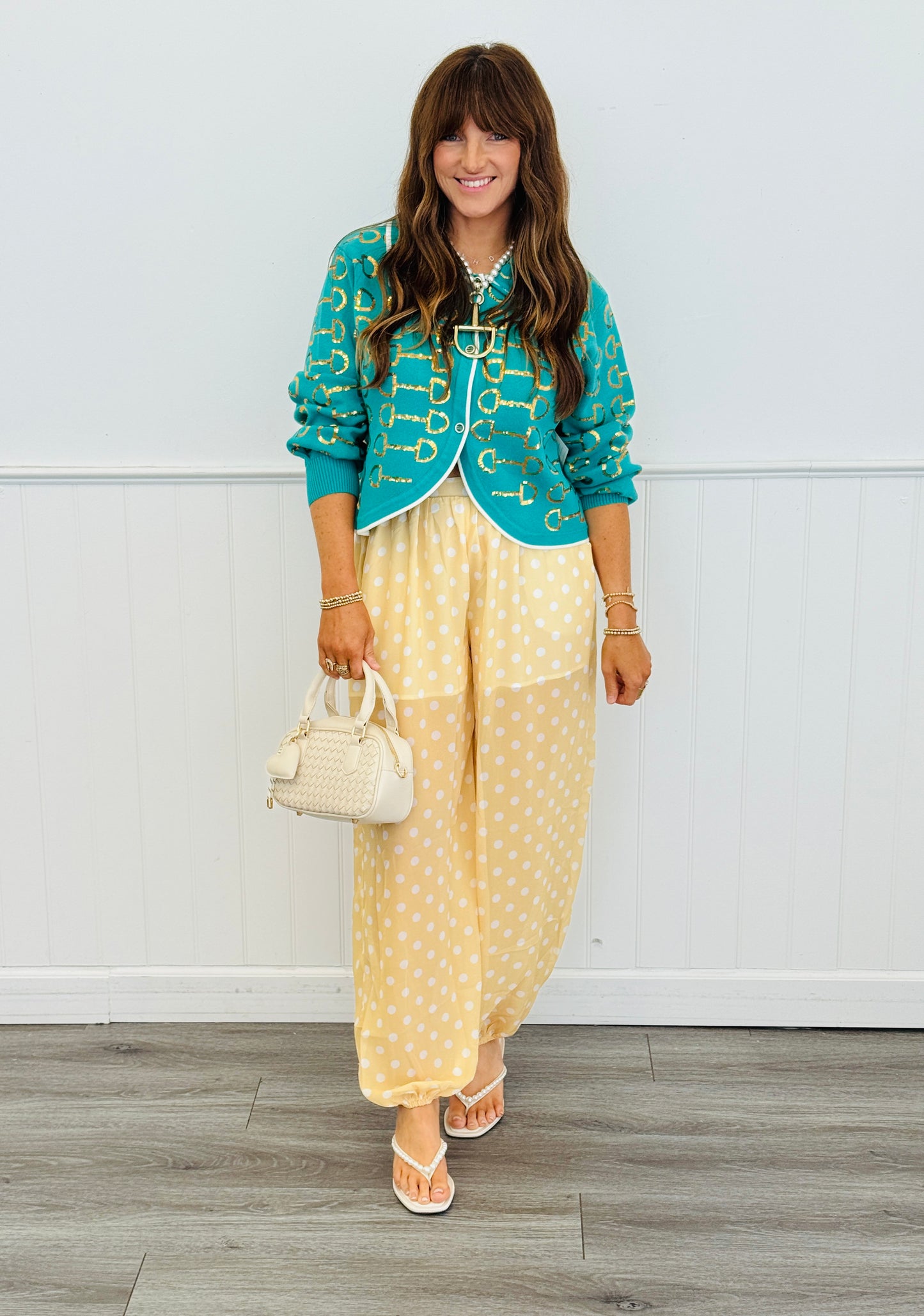Queen Of Sparkles Mint & Gold Horse Bit Button Up Sweater (Reg. & Plus)