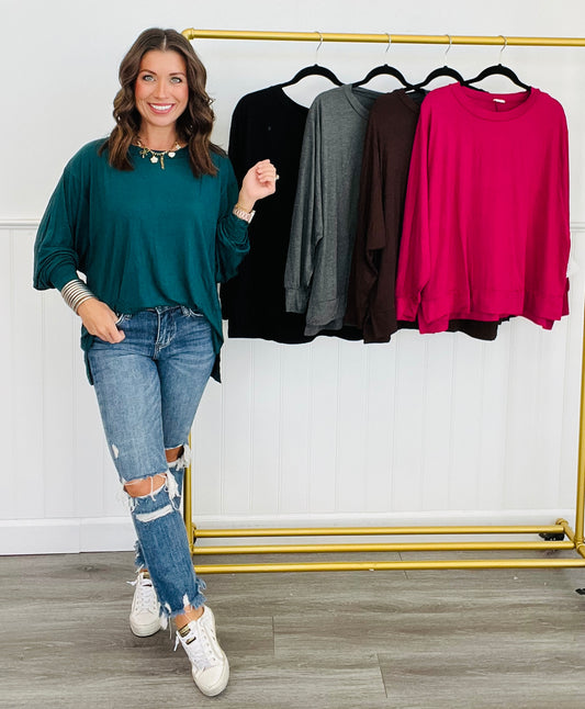 Oversized Long Sleeve Top (Reg. and Plus) - 5 Colors