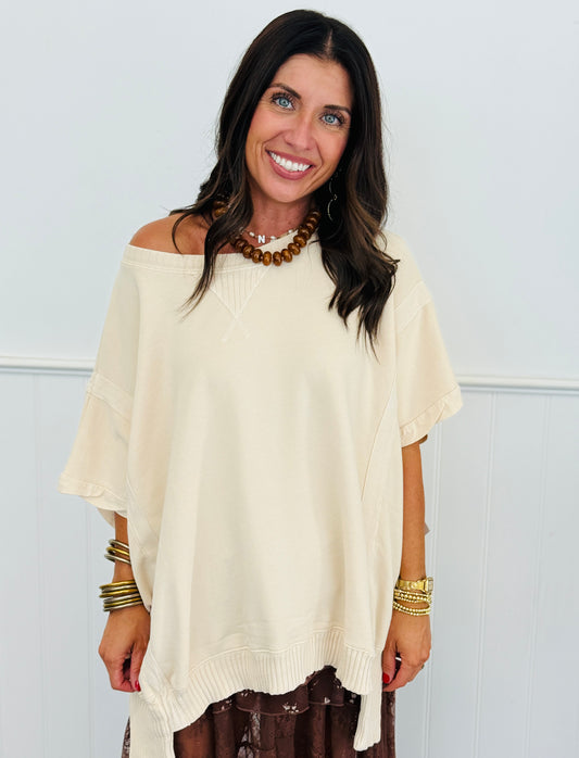 Ivory Mineral Washed Dolman Sleeve Top (Reg.)