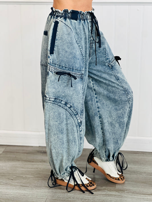 Denim Cargo Parachute Pants (Reg.)