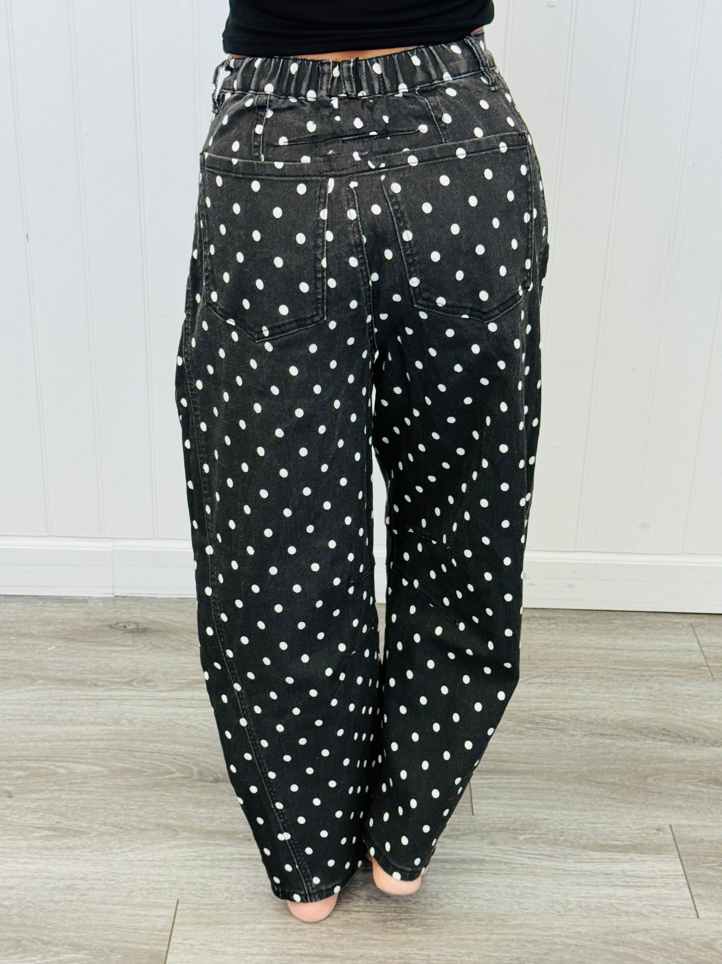 Black Polka Dot Barrel Pants (Reg. and Plus)