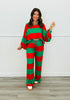 Red/Green Striped Top & Pants Set (Reg. and Plus)