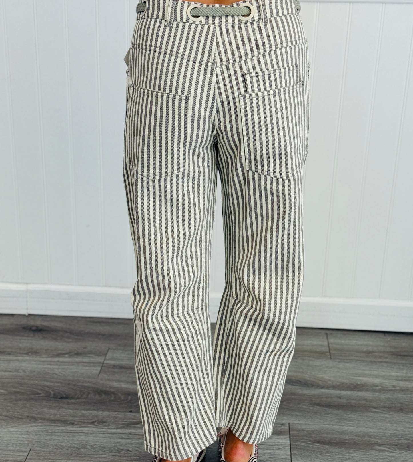 Grey Striped Twill Barrel Pants (Reg & Plus)