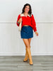 Red Contrast Collar Sweater Top (Reg. and Plus)