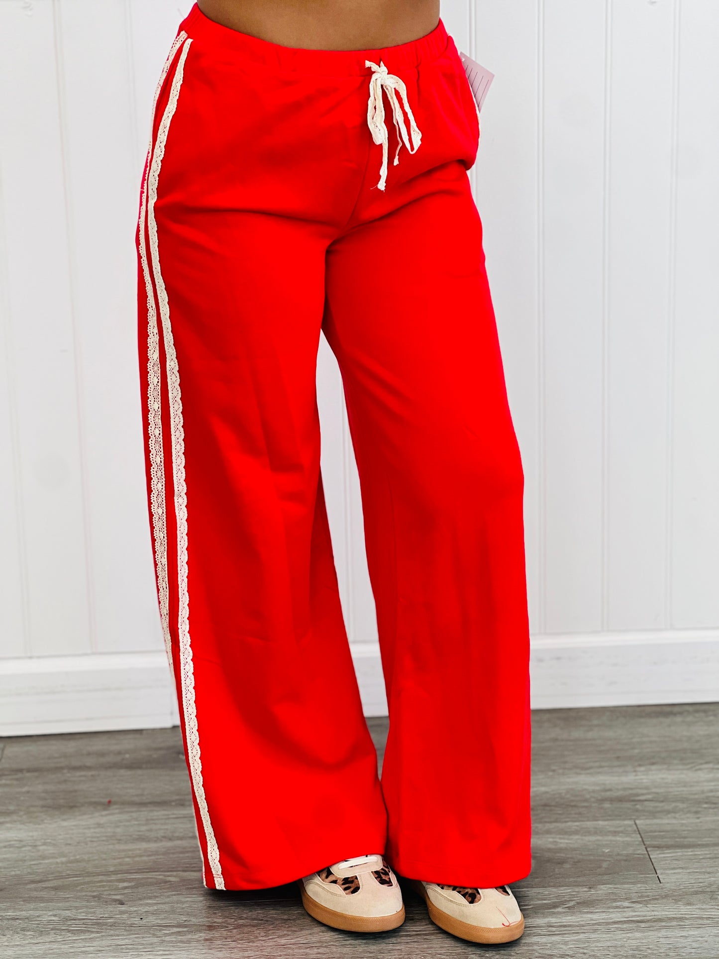 Lace Side Stripe Terry Sweatpants (Reg.)-2 Colors