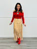 Taupe Faux Leather Fringe Maxi Skirt (Reg.)