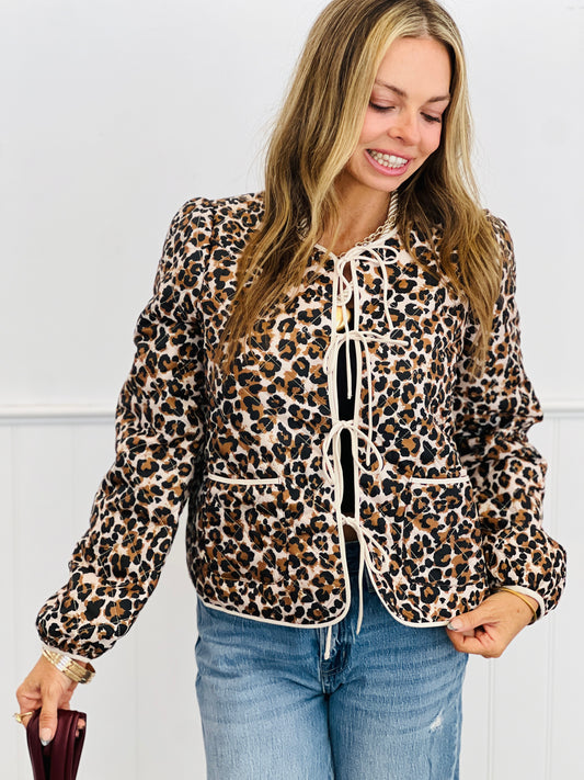Leopard Multi Quilted Tie Front Jacket (Reg & Plus)