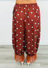 Brown/Mint Polka Dot Lace Trim Drawstring Pants (Reg.)