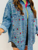 Denim Multi Crystal & Rhinestone Shacket (One Size)