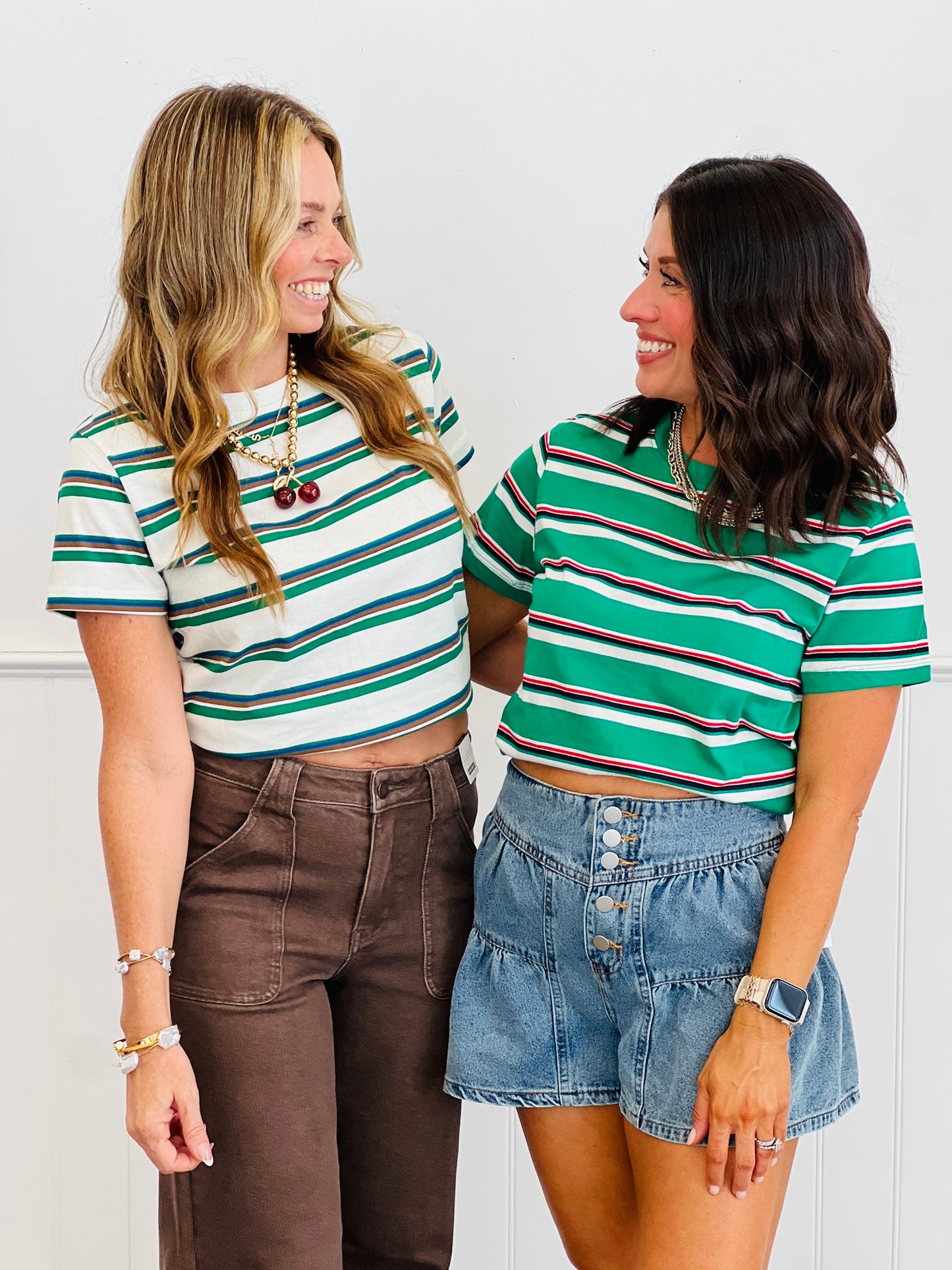 Short Sleeve Multi Stripe Knit Top (Reg.)-2 Colors