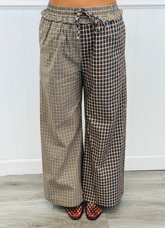 Olive Combo Check Wide Leg Pants (Reg.)