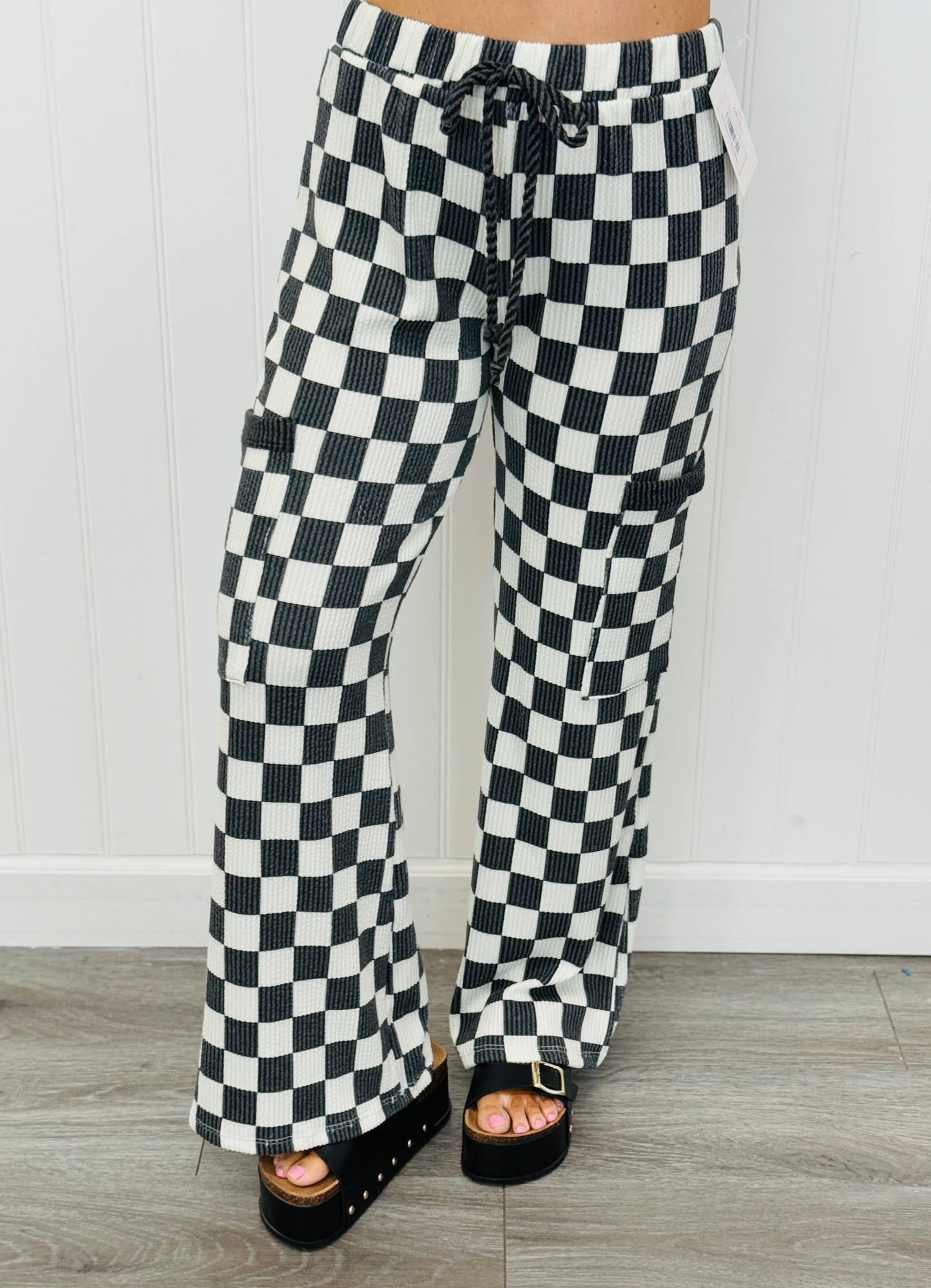 Checkerboard Drawstring Waist Pants (Reg & Plus)-3 Colors