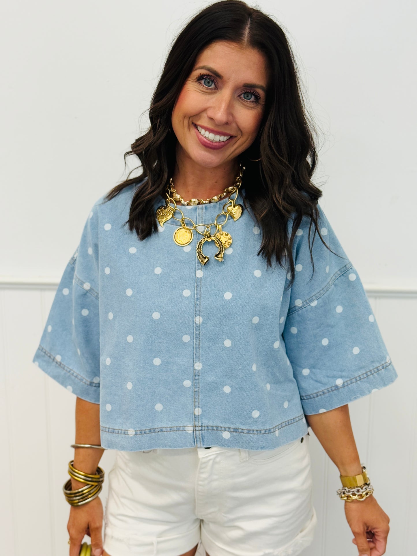 Light Denim Polka Dot Blouse (Reg.)