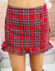 Red Plaid Ruffled Side Button Mini Skirt (Reg.)