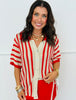 Cherry Tomato Striped Crochet Knit Button Down Top (Reg.)
